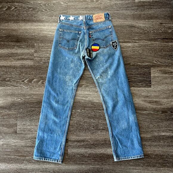 Vintage Levi’s 501 Jeans XS W28 L30 ICONS Rework USA Distressed Patchwork Denim - Picture 3 of 16
